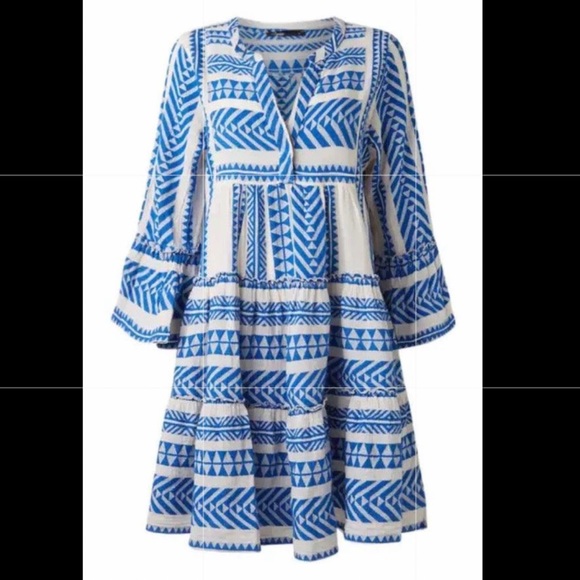 Devotion Ella mini babydoll dress in blue/off white - Picture 1 of 10